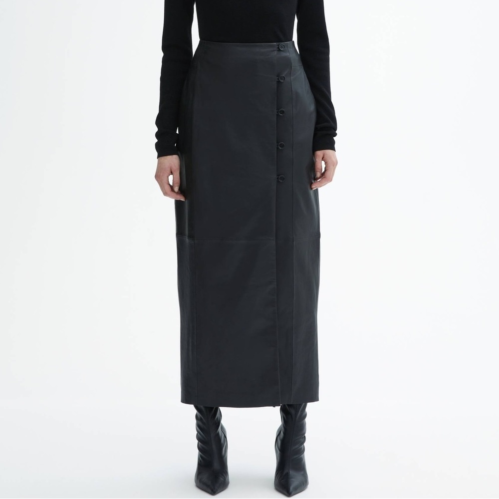 Dagmar Leather Skirt Button Detail Midi Skirt Sz Us 2 Eu 32